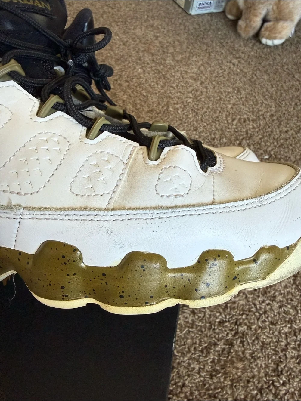 Jordan Kids' White and Olive High-Top Sneakers